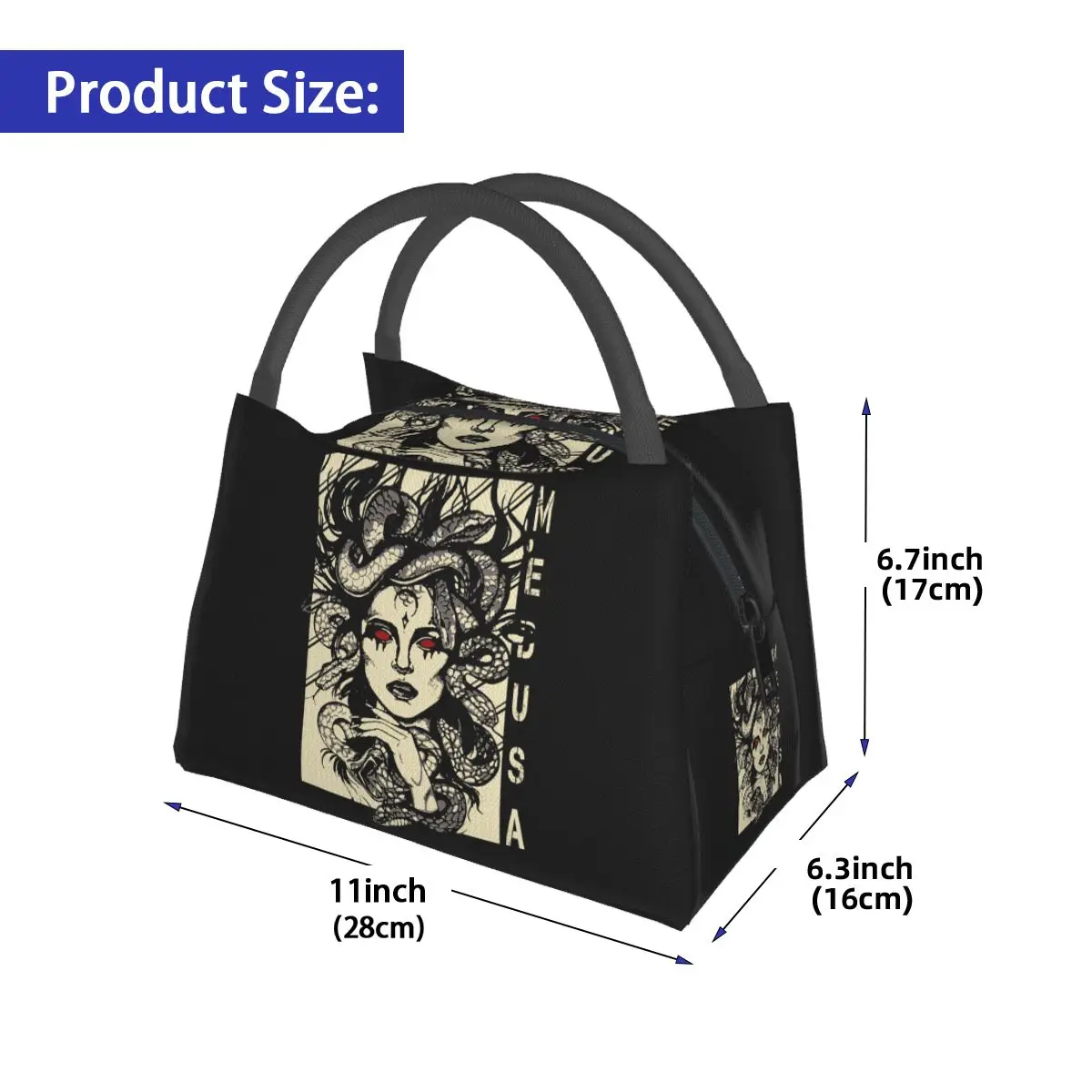 Ancient Greece Medusa Gorgon Vintage Style Lunch Bags Bento Box Resuable Lunch Tote Picnic Bags Thermal Bag for Woman Travel