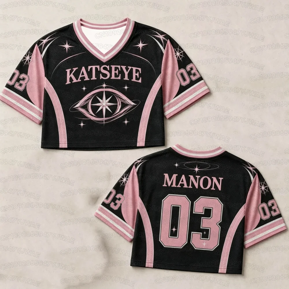 Sommer Damen KATSEYE Manon Daniela Crop Top Fußballtrikot Kpop Fan-Shirt Crop T-Shirt Jersey Konzert-Outfit Geschenk – Detail 5