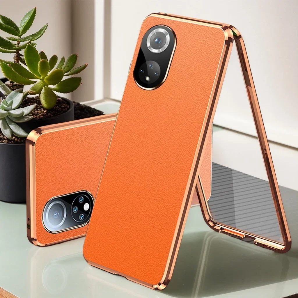 

Metal Phone Case For Honor 50 70 Pro Plus 90 200 Pro 200 Smart Tempered Glass Full Lens Protect Leather Back Cover Cases