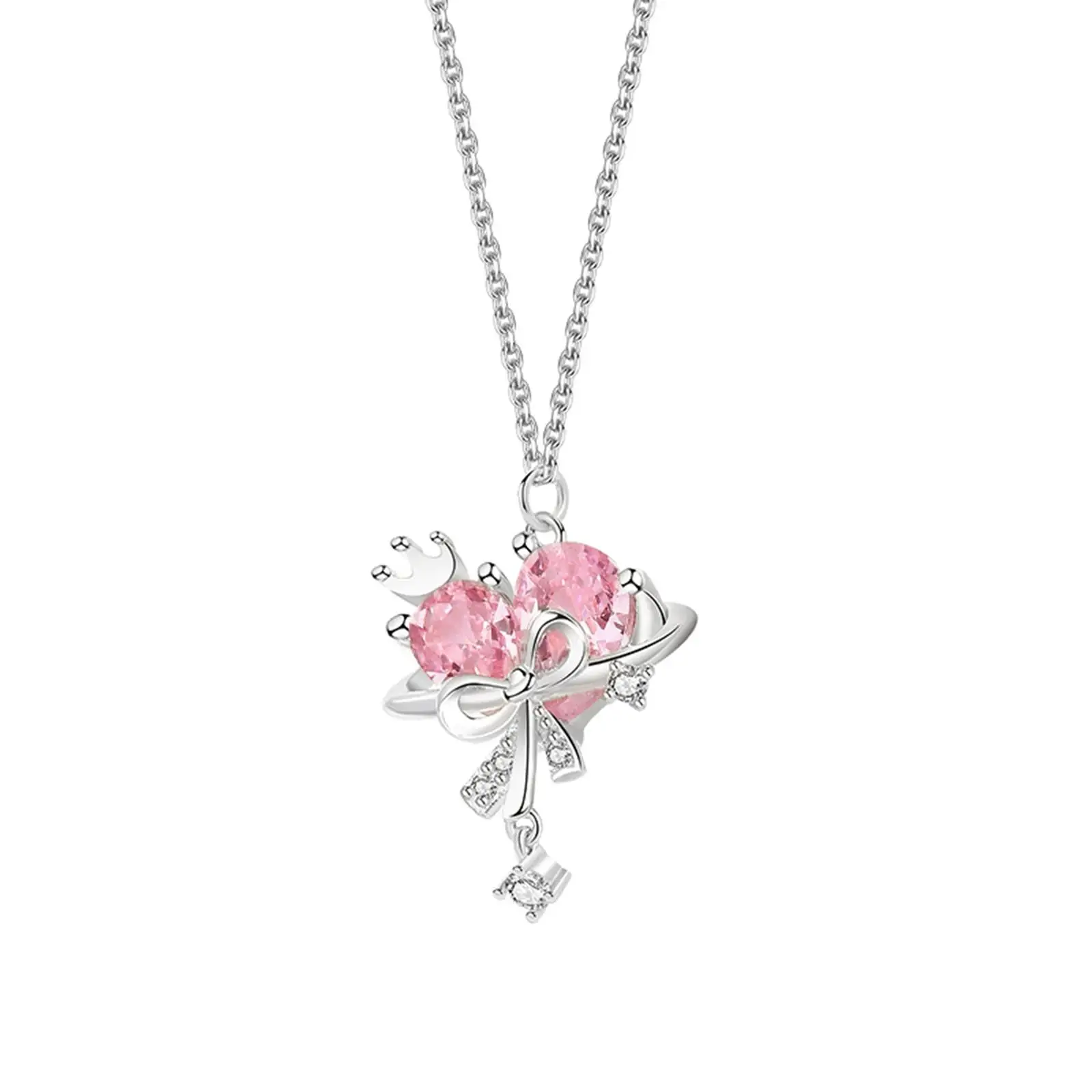 Heart Pendant Necklace Bow Decor Love Heart Stud Earrings for Wedding Anniversary Graduation Ceremonies Holiday Gift for Her