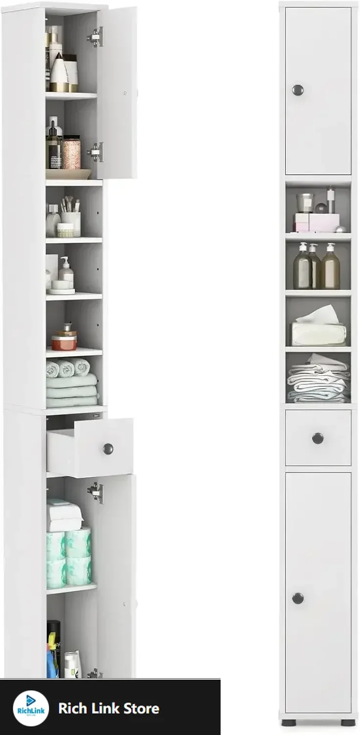 

Tall Slim Bathroom Storage Cabinet, 71" Freestanding Bathroom Cabinet w/ 2 Doors, 1 Drawer & 5 Adjustable Shelves, Floor Narrow