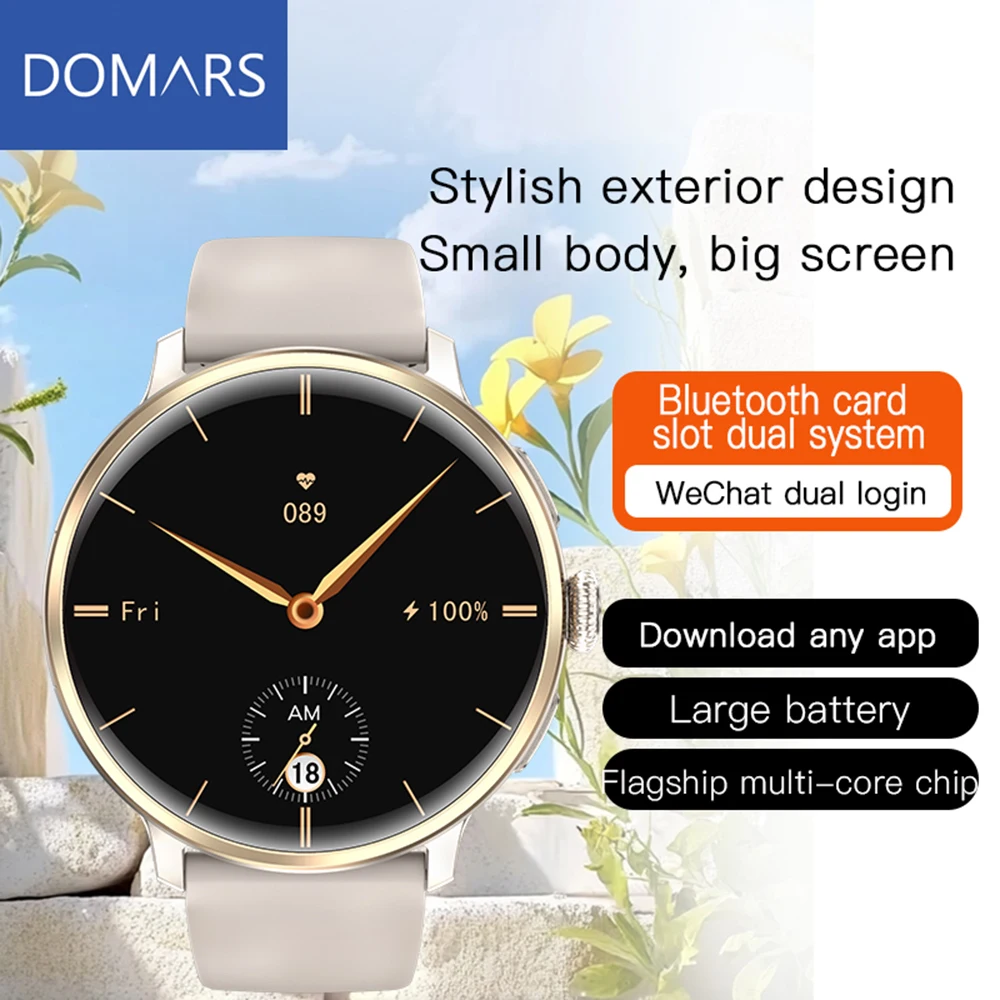 Domars Women's Smartwatch 1.65-inch Screen Health Sleep Monitoring Sports Modes NFC Face Recognition GPS Function