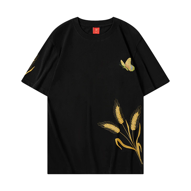 Butterfly Embroidery T Shirt Men Casual Harajuku T Shirt Cotton Short Sleeve Vintage Graphic Tees Summer Unisex High Quality