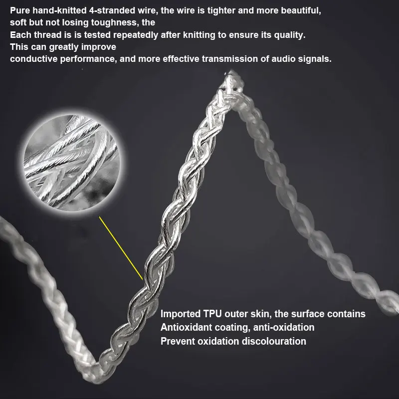 Tiandian-Hifi fone de ouvido cabo, prata pura trançado, cabo de atualização, MMCX, 0.78, A2DC, QDC, TFZ, 3.5, 2.5, 4.4mm, ie900, 99,999%