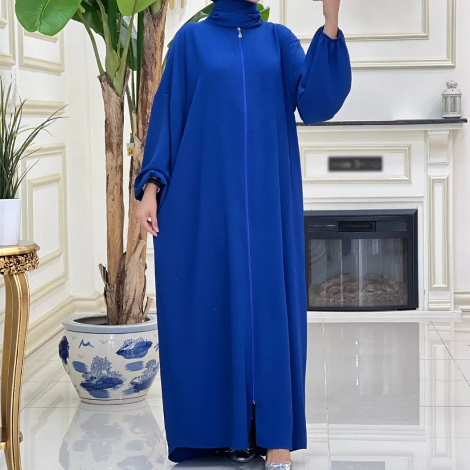 

Ramadan Casual Eid Hooded Abaya with Scarf Zipper Front Abayas For Women Dubai Muslim One Piece Prayer Dress Kaftan Islam 2024