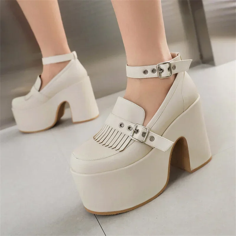 

Shoes New 7cm Platform Slope Heel 11cm High Heel Women's Shoes Cool Street Girls Belt Buckle Design Punk Style Mary Jane Shoes