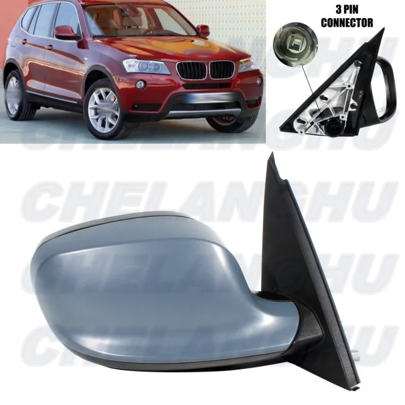 

For BMW X3 F25 2010 2011 2012 2013 US Version Right Side 3 Pins Paintable Memory Power Adjust Power Fold Mirror Assembly