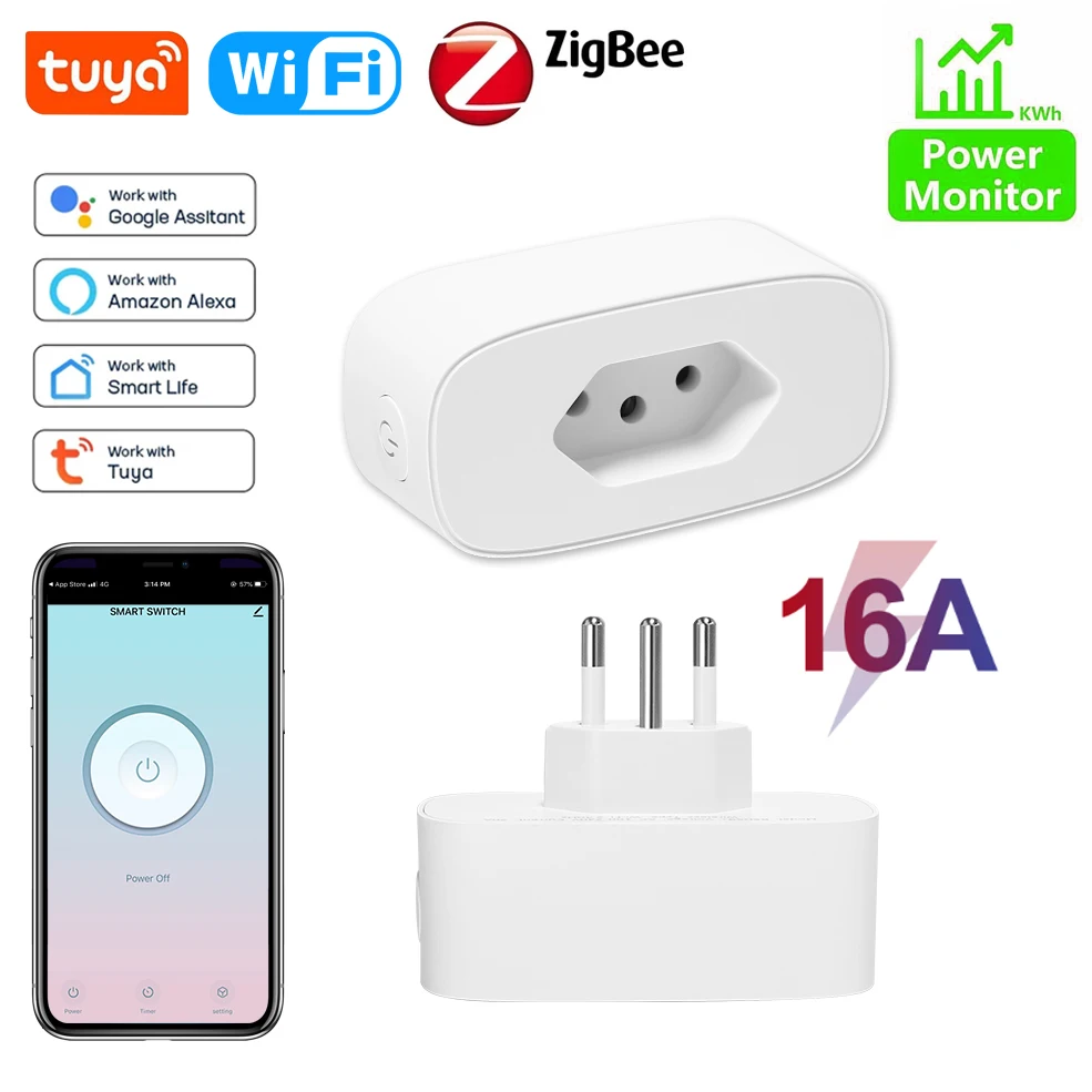 Tuya Wifi Brazil Smart Plug 16A Brasil Inteligente Zigbee Socket Smart Home Automation Power Outlet Works With Alexa Google