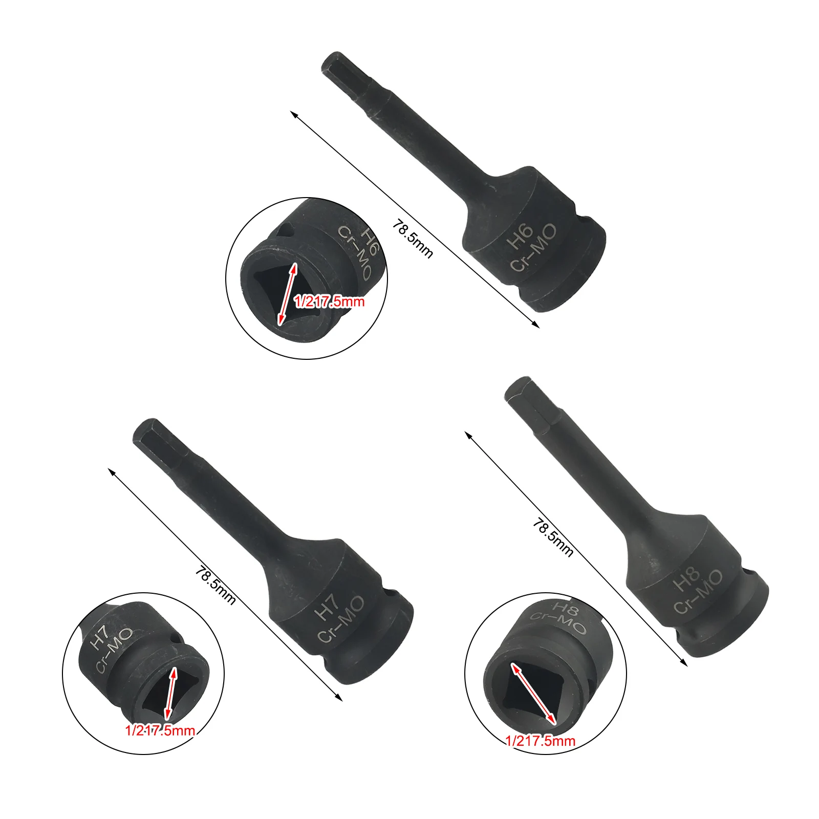 Drive Socket Adapter Hex Head Wrench Adapter 80mm Length Chrome-molybdenum Steel Hexagonal Head Induction Hardened