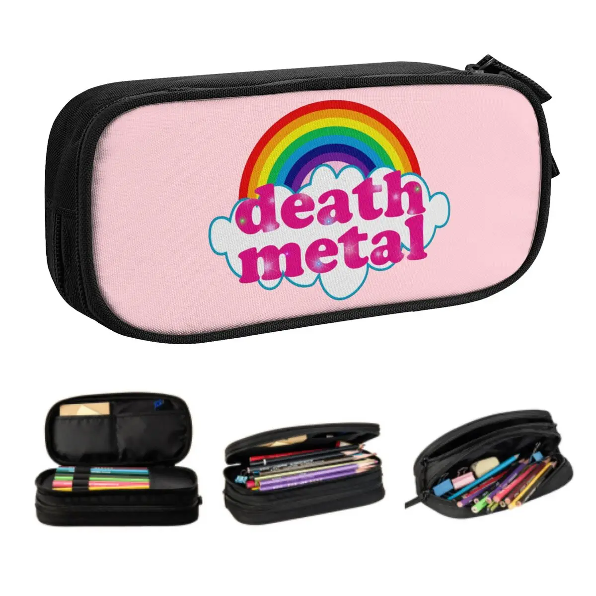 Custom Kawaii Rainbow Rock Music Death Metal Pencil Case for Girls Boys Large Capacity Pencil Box School Accessories