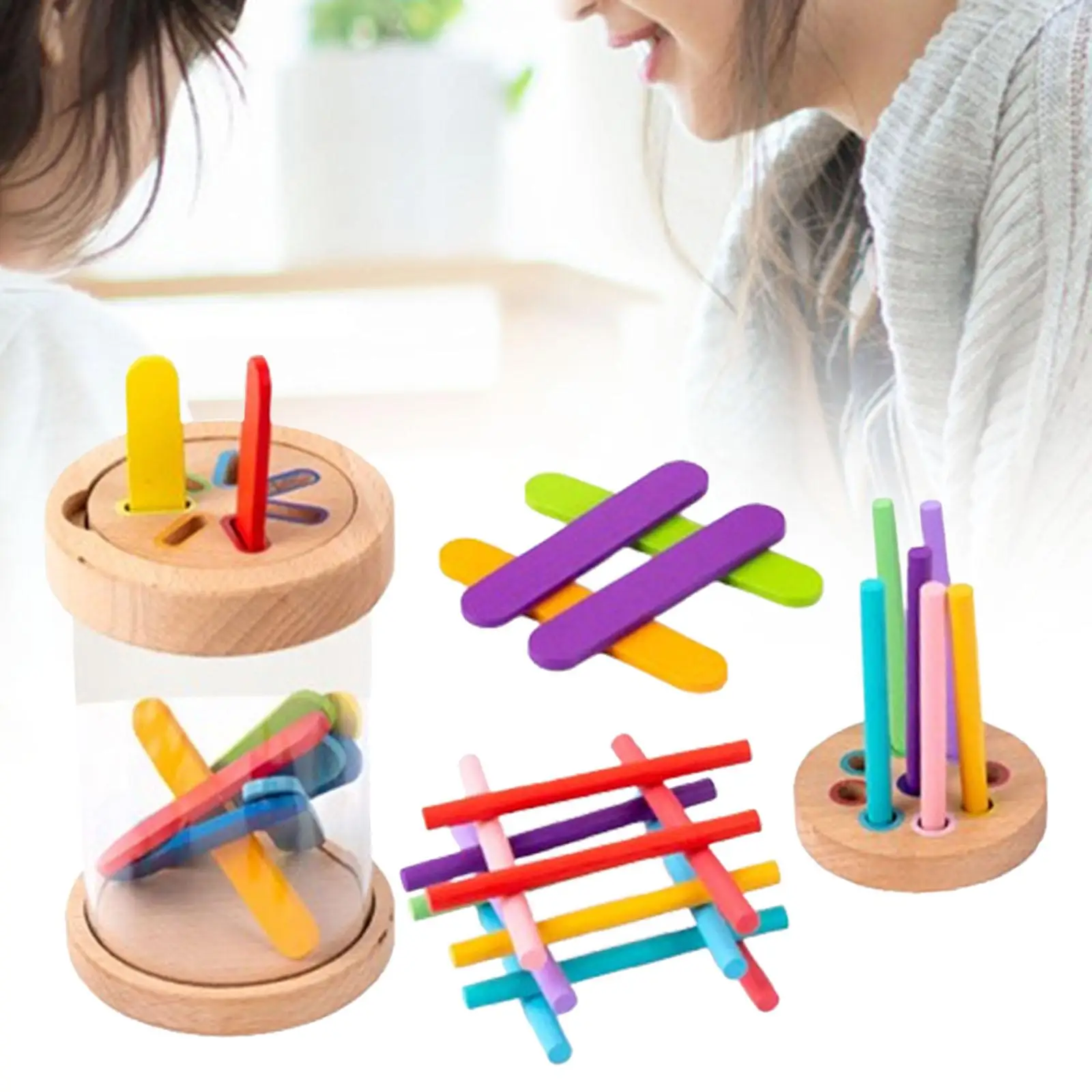 Palo de clasificación de colores para desarrollo, juguete sensorial de habilidades motoras finas a juego de colores para regalos de cumpleaños de 1, 2 y 3 años, niños y niñas