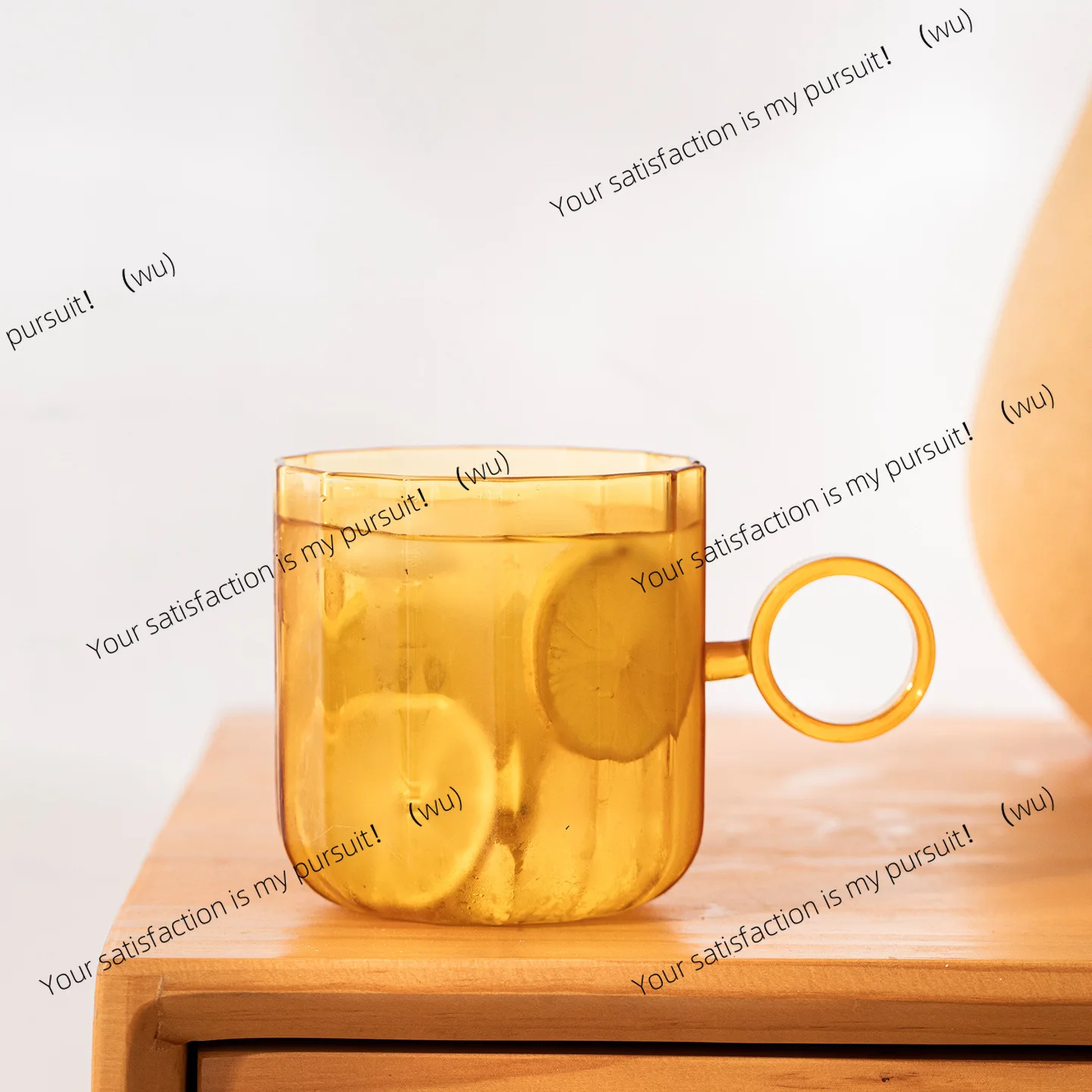 Round handle vertical pattern glass high temperature resistant household tea cup explosion-proof creative high-value breakfast