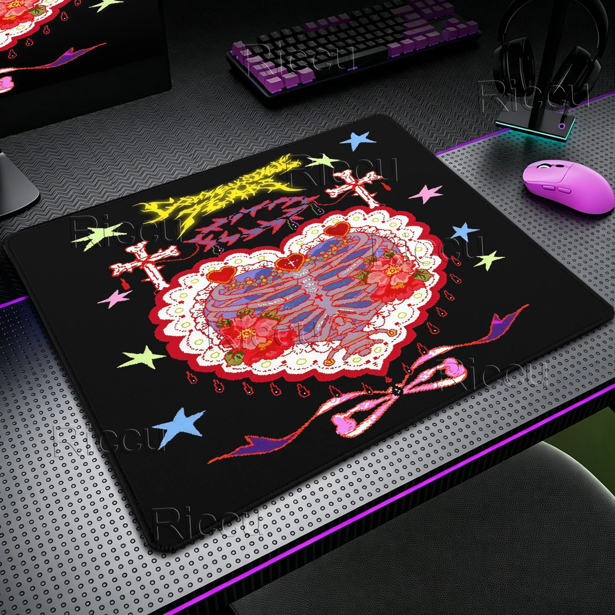 Love Pattern Flower Skull Desk Mat Punk Art Small Mouse Pad Gaming Keyboard Rubber Base Carpet Office PC Accessories XS Deskpad