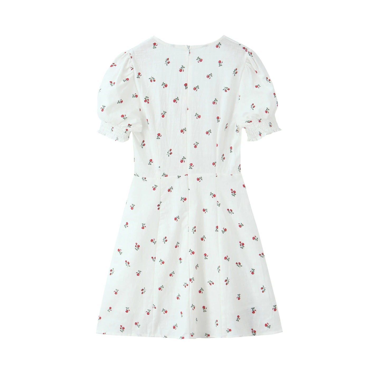 فستان نسائي ريترو سلي موديل 2025 شتوي جديد بطبعة ورود صغيرة وياقة مربعة وتصميم نحيف وأكمام منتفخة وطبعة زهور