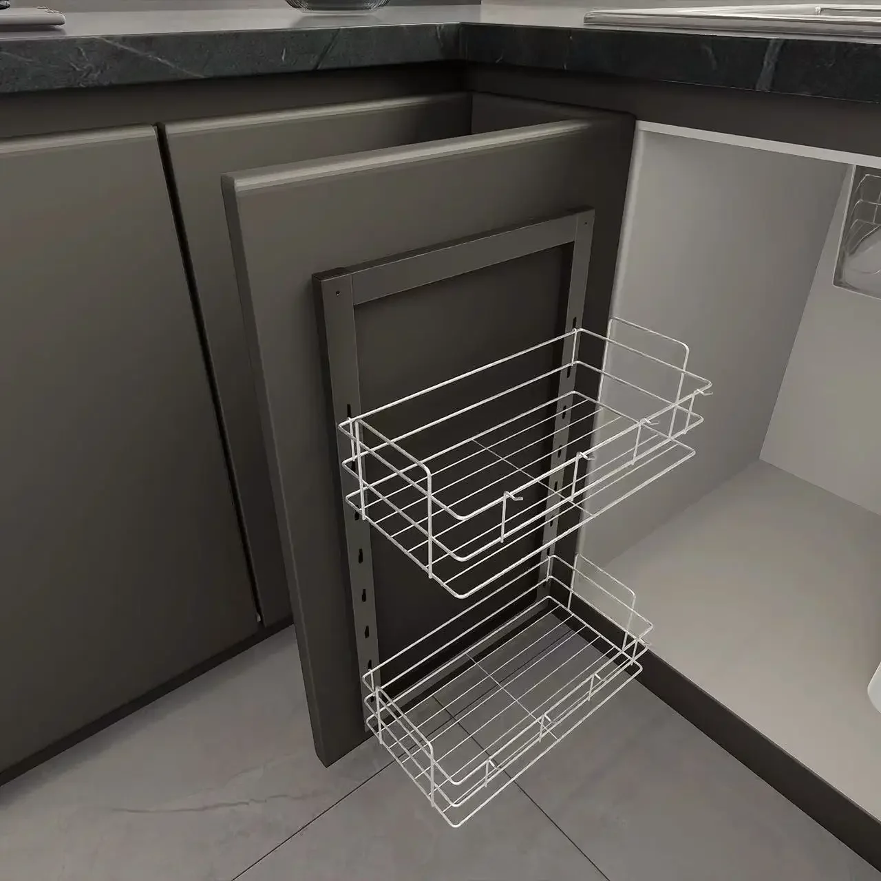 Cabinet sink hidden trash can, cabinet inner storage basket, kitchen double shelf storage basket