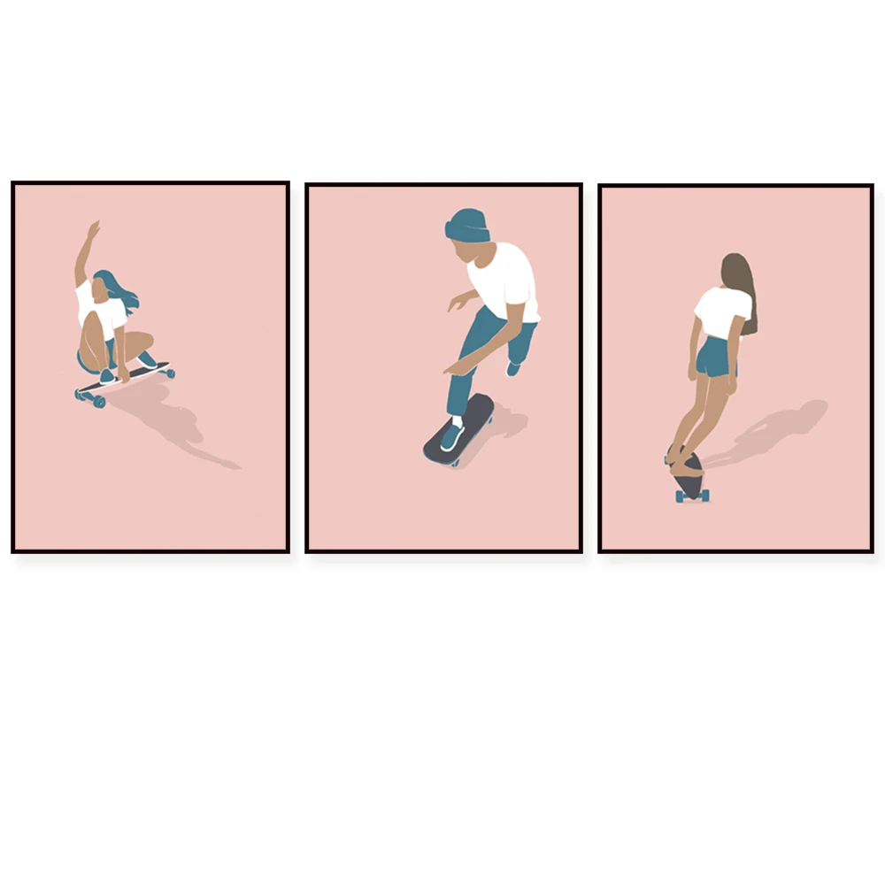 Skateboard print, skateboard girl, skateboard boy poster, simple female sports art print gift