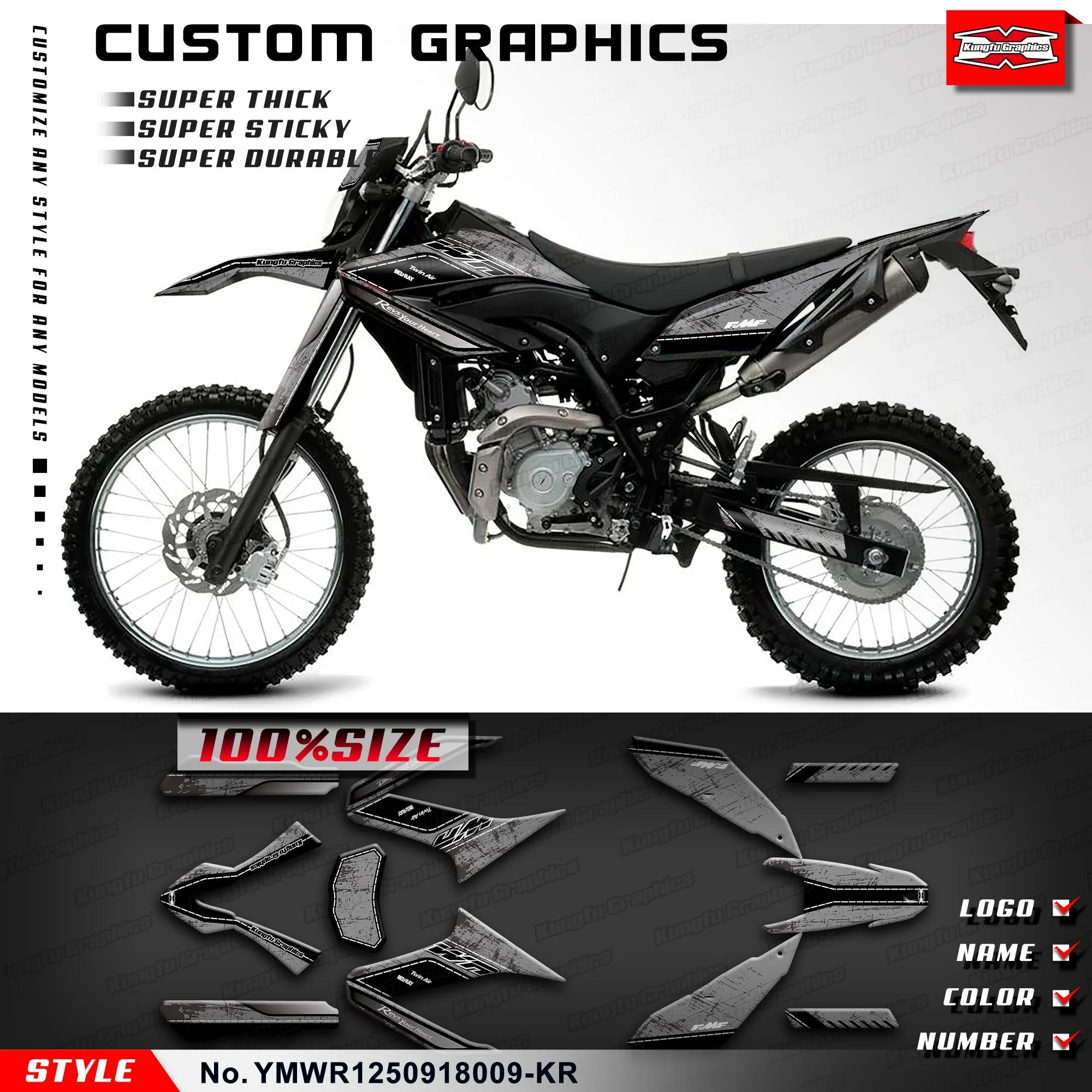 KUNGFU GRAPHICS Racing Sticker Laminated Decal for Yamaha WR125R 125X 125SM 155R 09 10 11 12 13 14 15 16 17 18,YMWR1250918009-KR