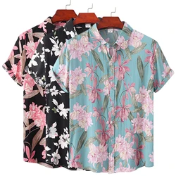 New Men's Summer Flower Short Sleeve Hawaiian Beach Male Shirts For Men Casual Blouse Dress Slim Fit Rockabilly Social Harajuku