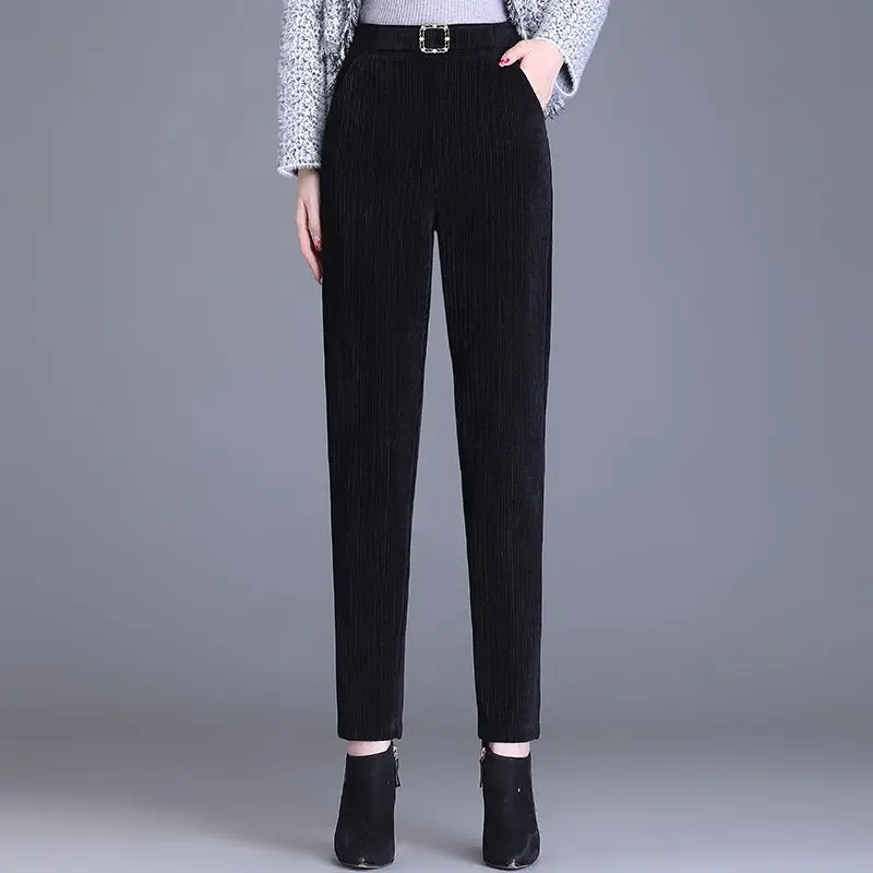 Women Clothes Korean Fashion High Waist Elegant Pencil Pants Autumn Winter Female Plush Thick Slim Trousers Straight Pantalones