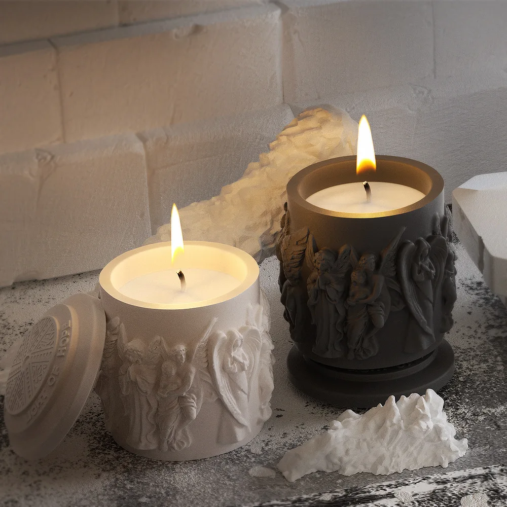 DIY Engel Statue Kerze Lagerung Jar Epoxy Silikon Form Gips Relief Porträt Kerze Tasse Halter Silikon Form Für Harz