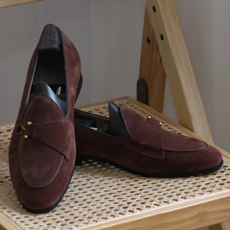 New Genuine Leather Men Loafers Shoes Metal Buckle Breathable Slip-On Men Dress Shoes Business Men Shoes
