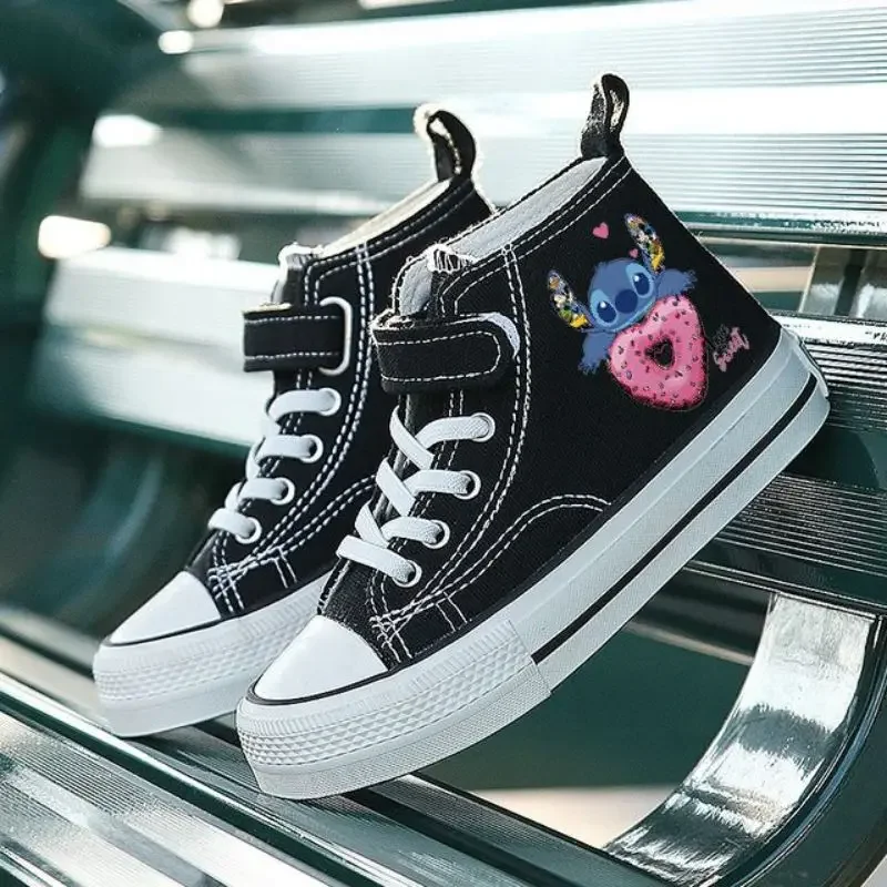 Sapatos esportivos de alto nível confortáveis para crianças disney lilo stitch, tênis casual com estampa de desenho animado para meninos e meninas