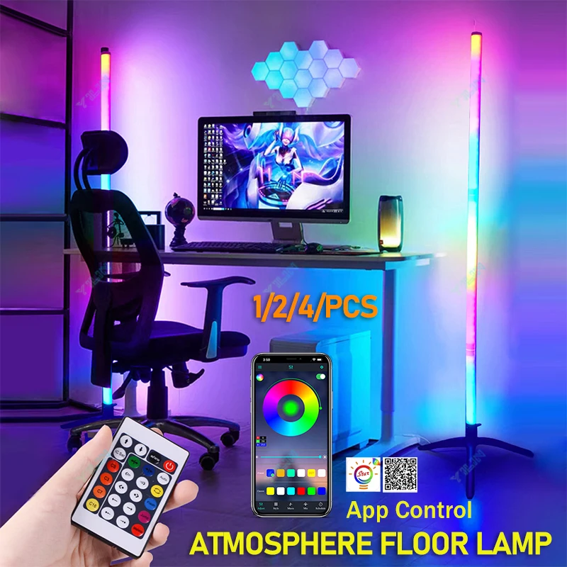 1/2/4PCS Smart LED Stehleuchte105CM RGBWW Fernbedienung Moderne Ecke Stehleuchte Musik Sync Stehenden Ständer Umgebungs Dekor Licht
