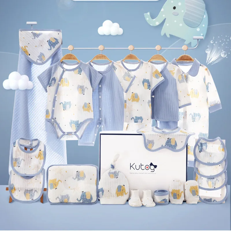 19/22 pieces/lot Newborn Baby Clothes Sets For Boys Girls 100% Cotton Infant Summer Clothes Outfits Baby Rompers Hat Bibs