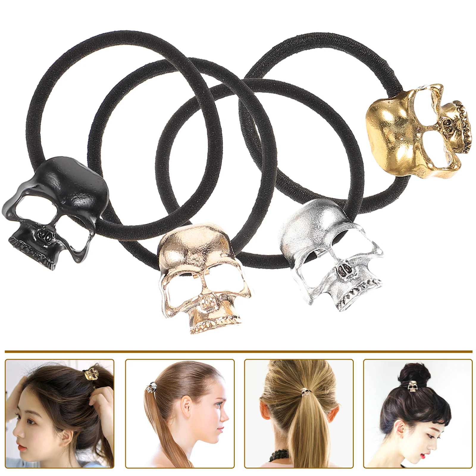 4 Pcs Hair Accessories Gothic Accessory Ties for Girls Ponytail Skull Rope Punk Miss