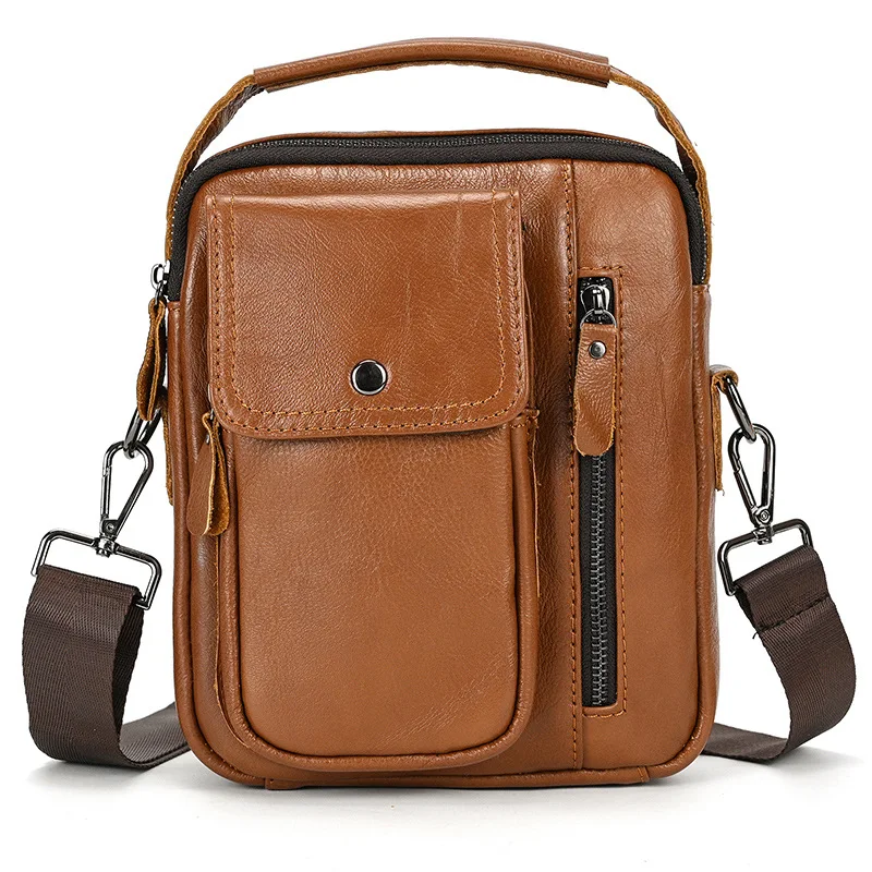 Vintage top layer cowhide men's shoulder bag casual crossbody bag genuine leather vertical iPad men's shoulder bag