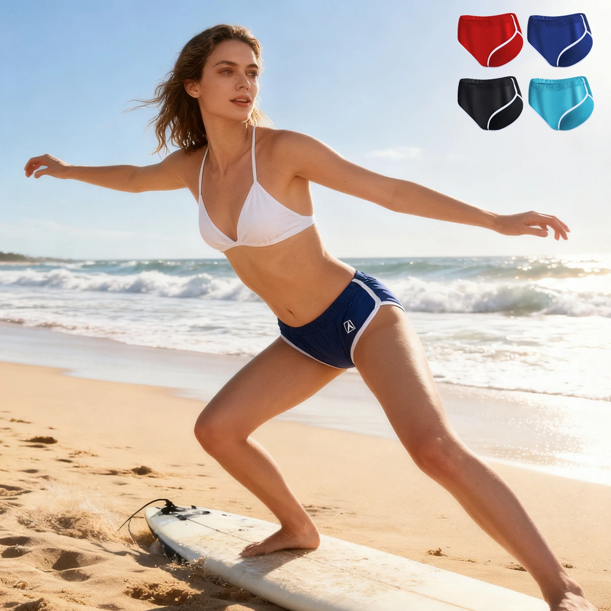 

AMORESY Celleno Series женские блестящие эластичные трусы из спандекса быстросохнущие эластичные трусы для плавания, плавки для серфинга, спортивные короткие брюки, пляжные