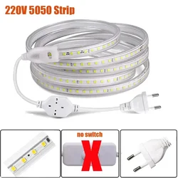 220V Led Strip 60Leds With Eu Plug Flexible Led Light Smd 5050 Waterproof Outdoor Lamp Led Tape Bright Kitchen Backlight Decor