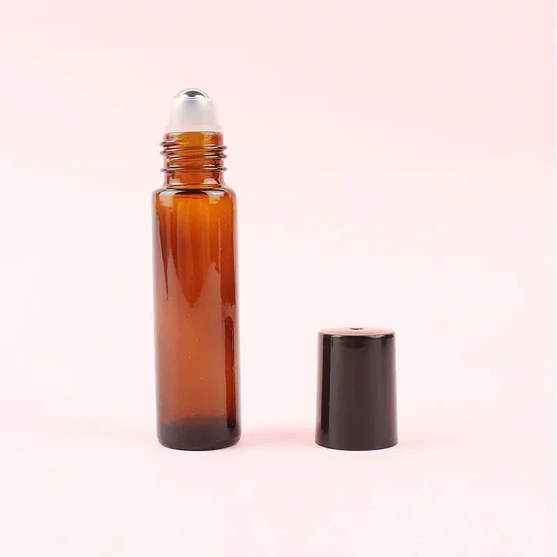 10/20pcs 10ml Amber Glass Roll on Bottle Thick for Perfume Aromath Essential Oil Vials with Roller Ball Travel Refillable Bottle