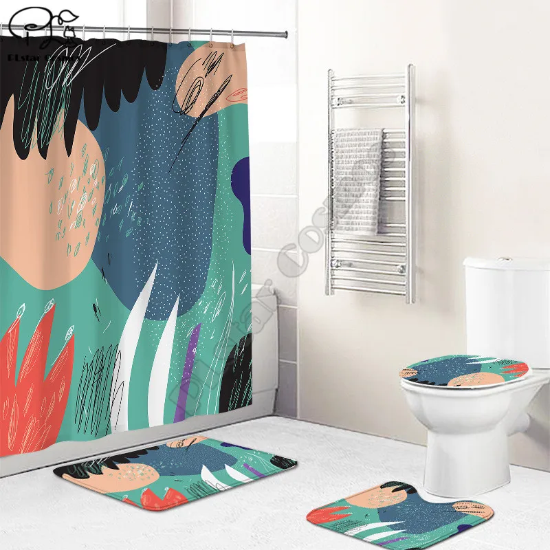 

Colorful Graffiti Bathroom Set Together Shower Curtain Rug Set Bathroom Mats Rugs Toilet Decor Mat 3D Printed 01