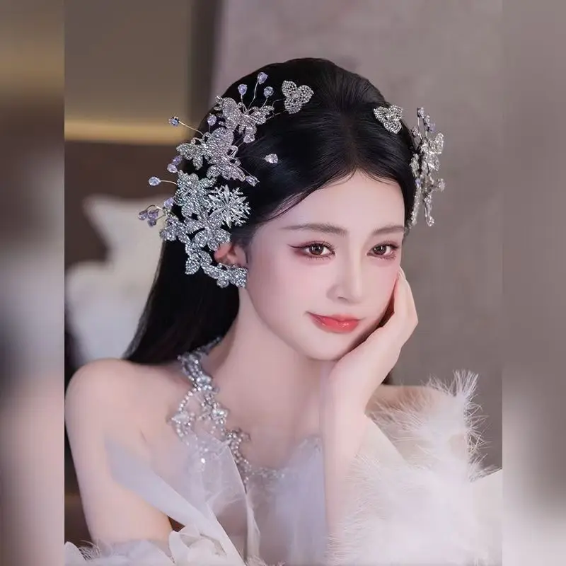 

Роскошная свадебная заколка для волос с бабочкой и цветком, сказочное изысканное свадебное платье, аксессуары для волос принцессы