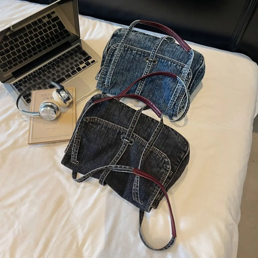 

Portable Retro Denim Cloth Bag Simple Large Capacity Canvas Shoulder Bag Shopping Bag Solid Color Vintage Handbag Students