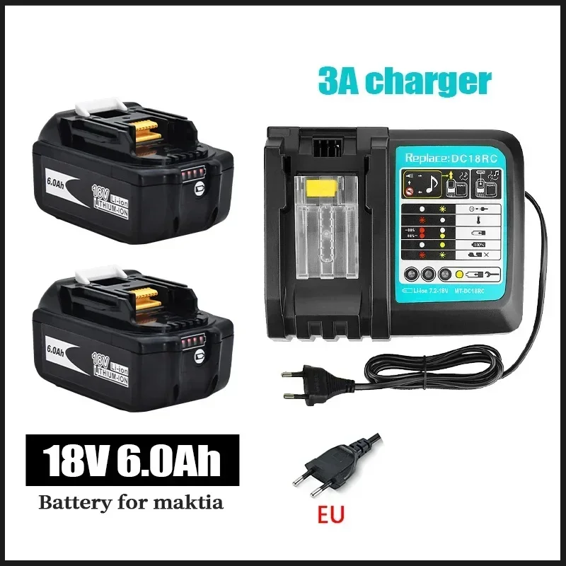 NEW for Makita 18V 6000mAh Rechargeable Power Tools Battery with LED Li-ion Replacement LXT BL1860B BL1860 BL1850+3A Charger