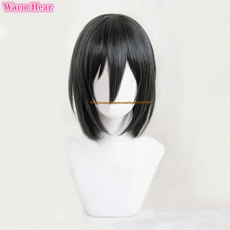 Mikasa Ackerman noir 35 cm court Bob Cosplay perruque Anime Cos résistant à la chaleur Cosplay perruque de cheveux + bonnet de perruque