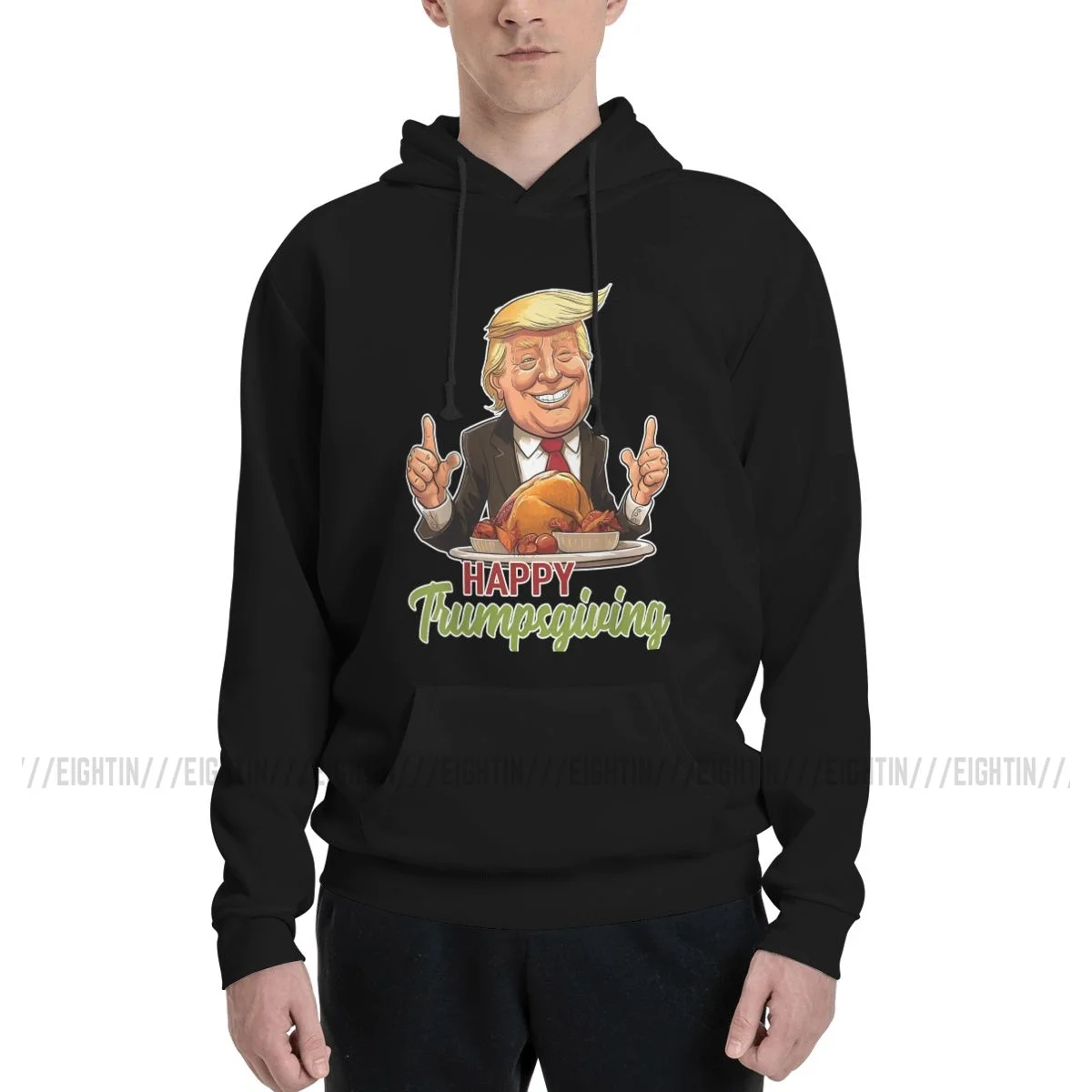 Humor Hoodies Couple Thin Fleece Sweatshirt Men Happy Trumpsgiving - Donald Trump Dinner With Turkey 100% Cotton Hoodie Shirt