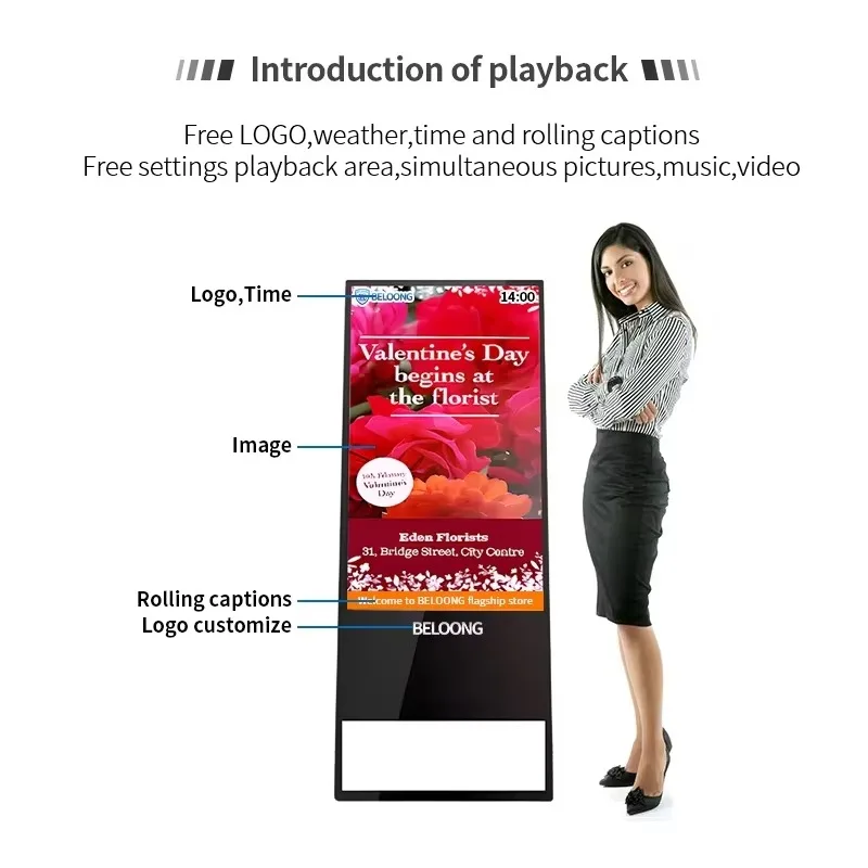 Portable LCD Digital Signage Advertising Screen Indoor Use for Shopping Mall Text Animation Display SDK Function Standing Poster