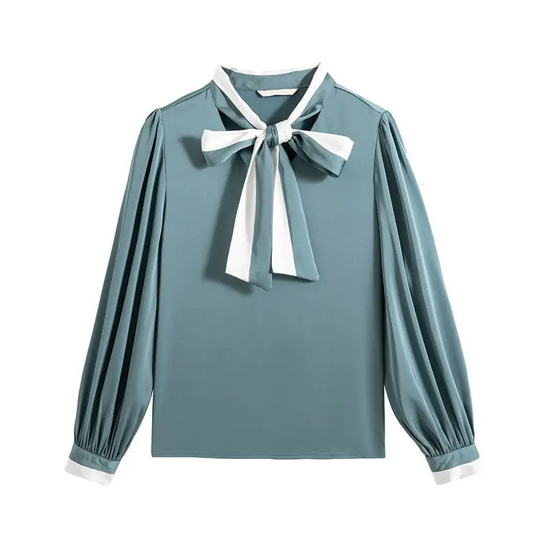 Bow Commuter Shirt Women\'s Clothing Pullovers Sweet Office Lady Straight 2024 Spring Autumn New V-Neck Long Sleeve Blouse Female