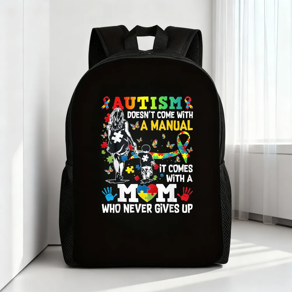 

Women's Large Capacity Autism Awareness and Mom Support Backpack - Lightweight College Style School Bag for Campus