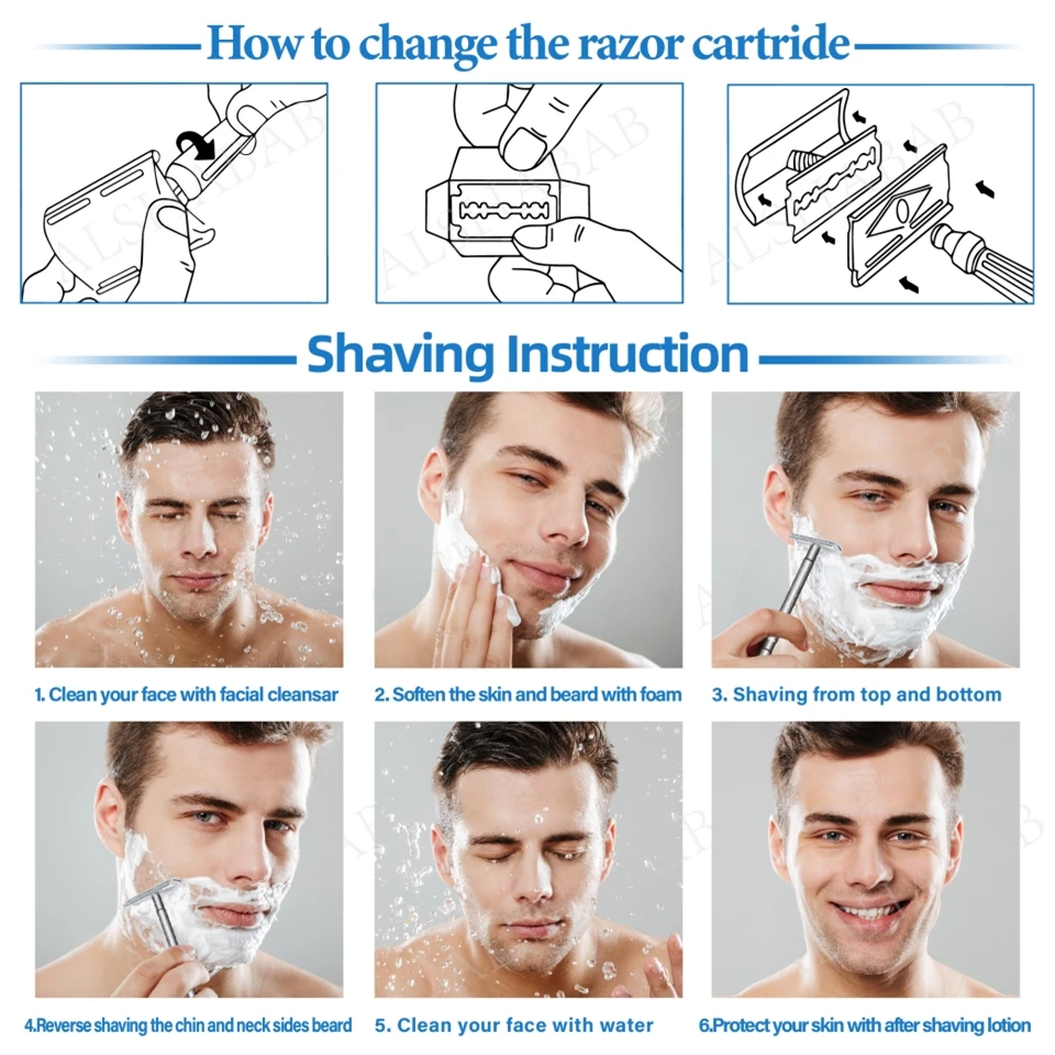 ALSHABAB Safety Razor for Men Barber Shaving Hair Beard Remove Stainless Steel Manual Double Edge Barbeador Shaver with 1 Blade