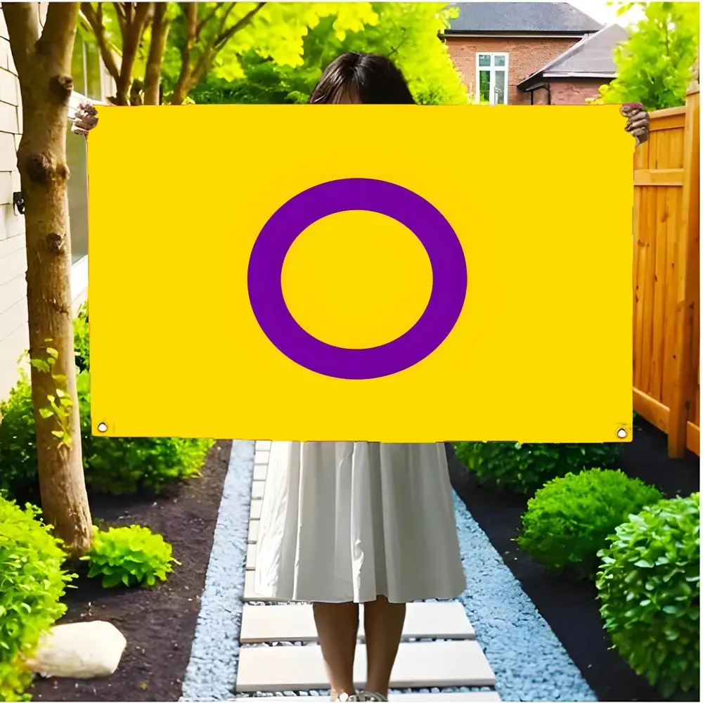 Trendy Resilient Proud I-Intersex Pride Flags Borderless four-ring ornament indoor outdoor decoration effortless to hang