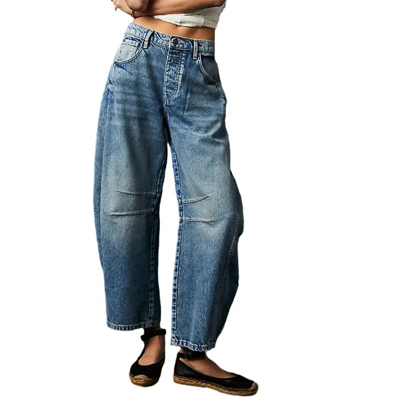 Cropped Jeans Voor Dames Y 2K Esthetische Effen Kleur Lage Taille Baggy Denim Broek 2000S Mode Boyfriend Taps Toelopende Broek