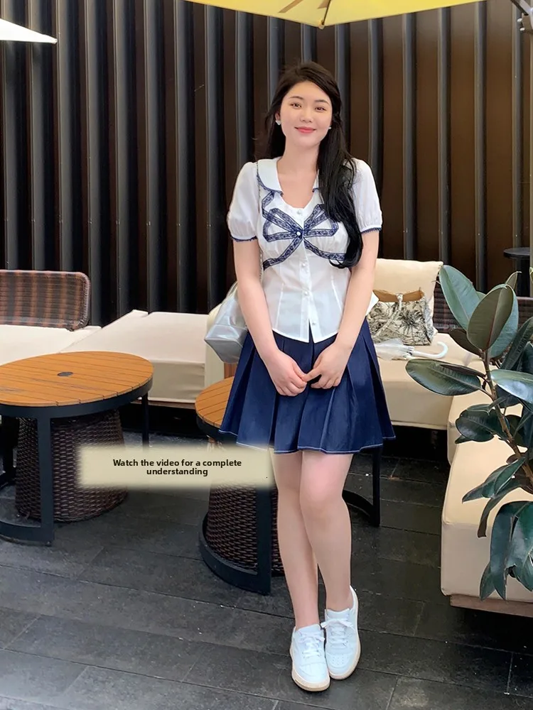 

plus Size Women's Knot Top Slimming High Waist Casual Style Polyester Short Sleeve Single Button Summer Fashion