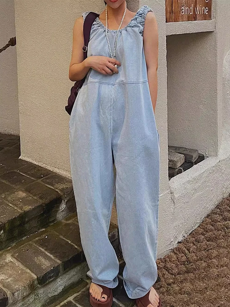 acão Jeans F Novo de Verão com Design Moderno, Calça Plona Solta Casual de Cintura Alta e Espura Padrão