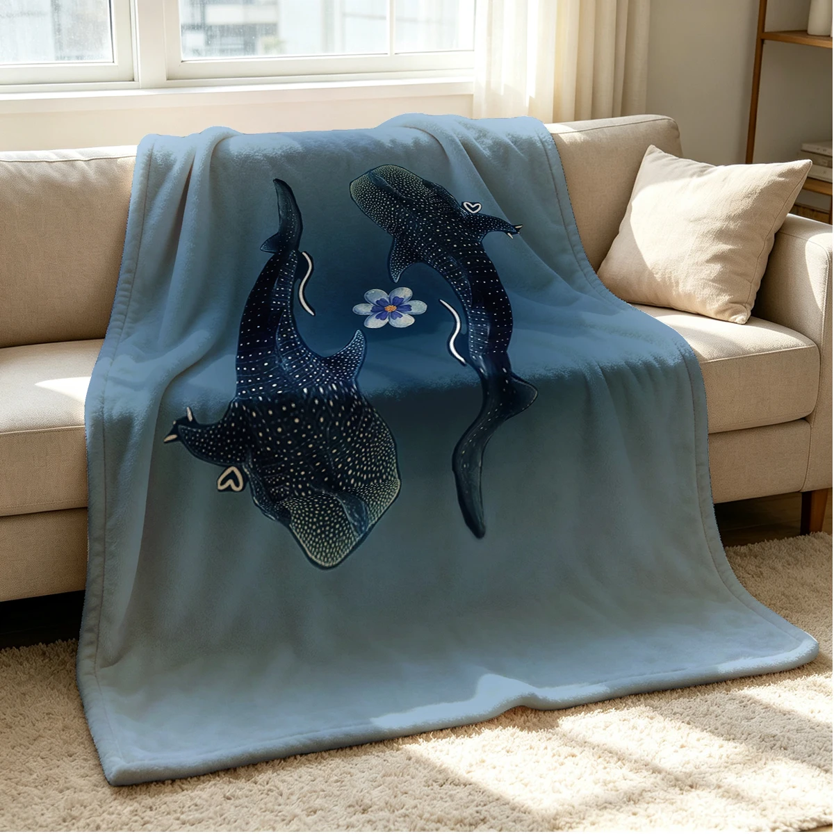 Whale Pair Flannel Blanket Warm Soft Halloween Christmas Couch Warm Cozy Decorative Decor Gift for All Season