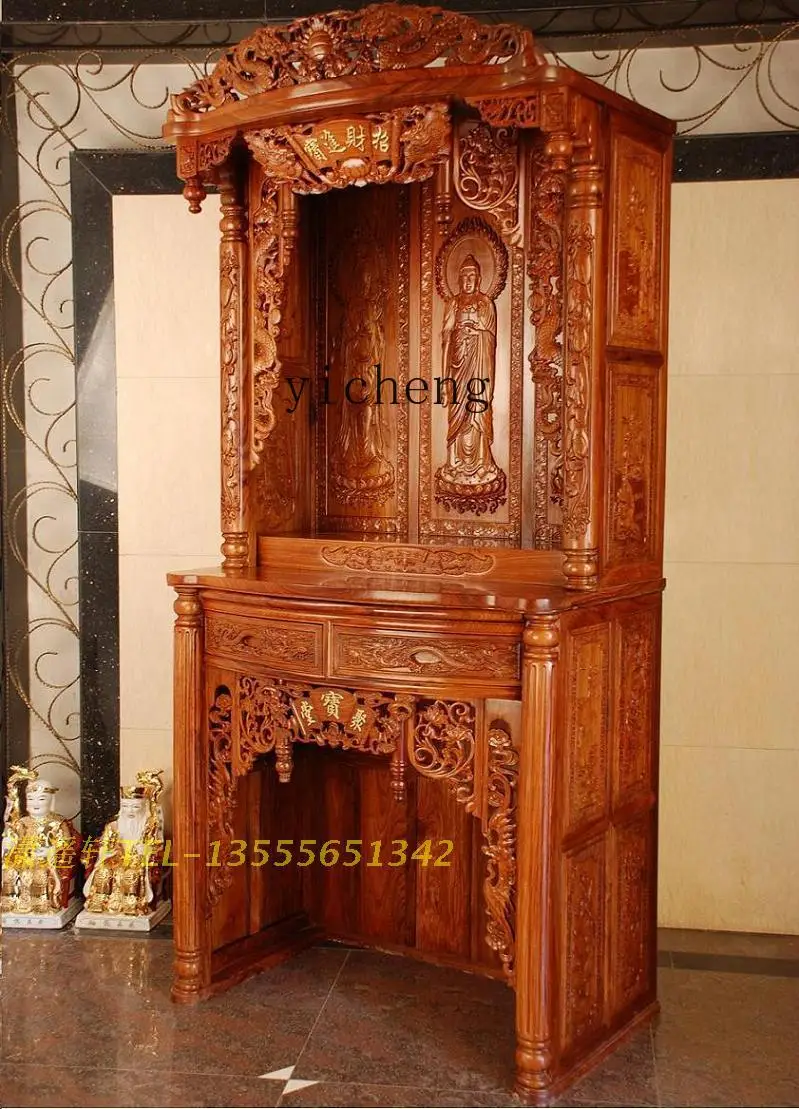 Zf Full Carving Two-Position High-End Authentic God Building Buddha Niche Pterocarpus Erinaceus Poir. Imported Rosewood