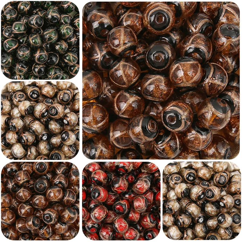 

1Pcs 10mm New Gold Powder Lampwork Glass Loose Decorative Beads For Jewelry Making DIY Bracelet Necklace Crafts Accessories